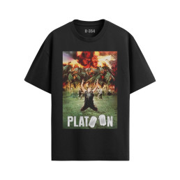 Black Platoon #01 T-shirt featuring a Vietnam War combat scene with a soldier raising his arms