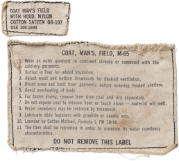 1966 Alpha Industries M-65 Field Jacket contract label DSA 100-1690