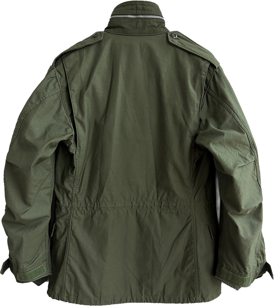 1968 U.S. Army M-65 Field Jacket second pattern Appleman Mfg. Co. Small Regular rear view with shoulder epaulets and adjustable waist